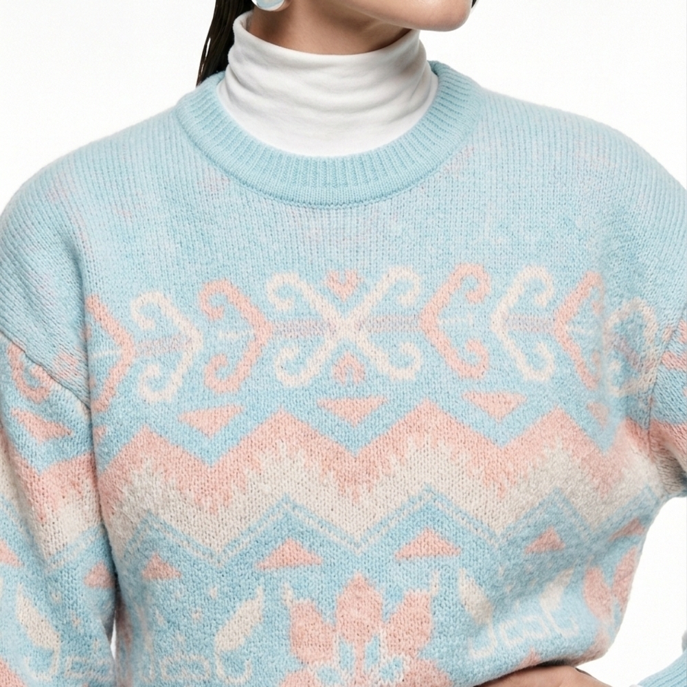 Boston Bay Traders Pastel Fair Isle Wool Sweater Blue Pink M/L Rare Vintage